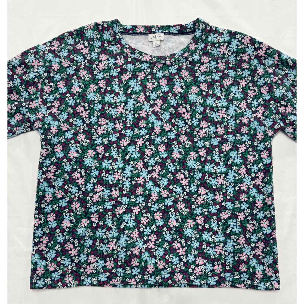 J.Crew Womens Floral Long Sleeve Sweatshirt Navy Blue Pink BE278 SP22 Size M
